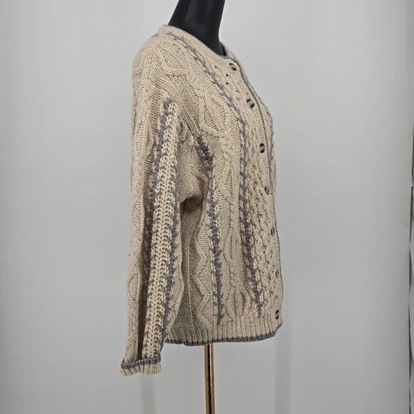 Woolrich Cable Knit Button-Up Sweater - Cream and Gray Cardigan Size Large - Picture 4 of 10